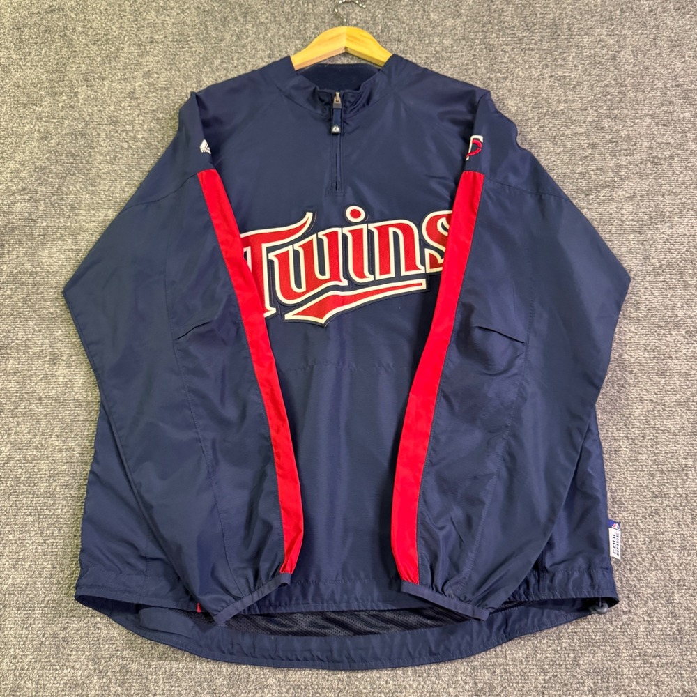 VTG Majestic's Authentic Minnesota Twins Pullover Nylon Jacket Men's L Blue 90s
